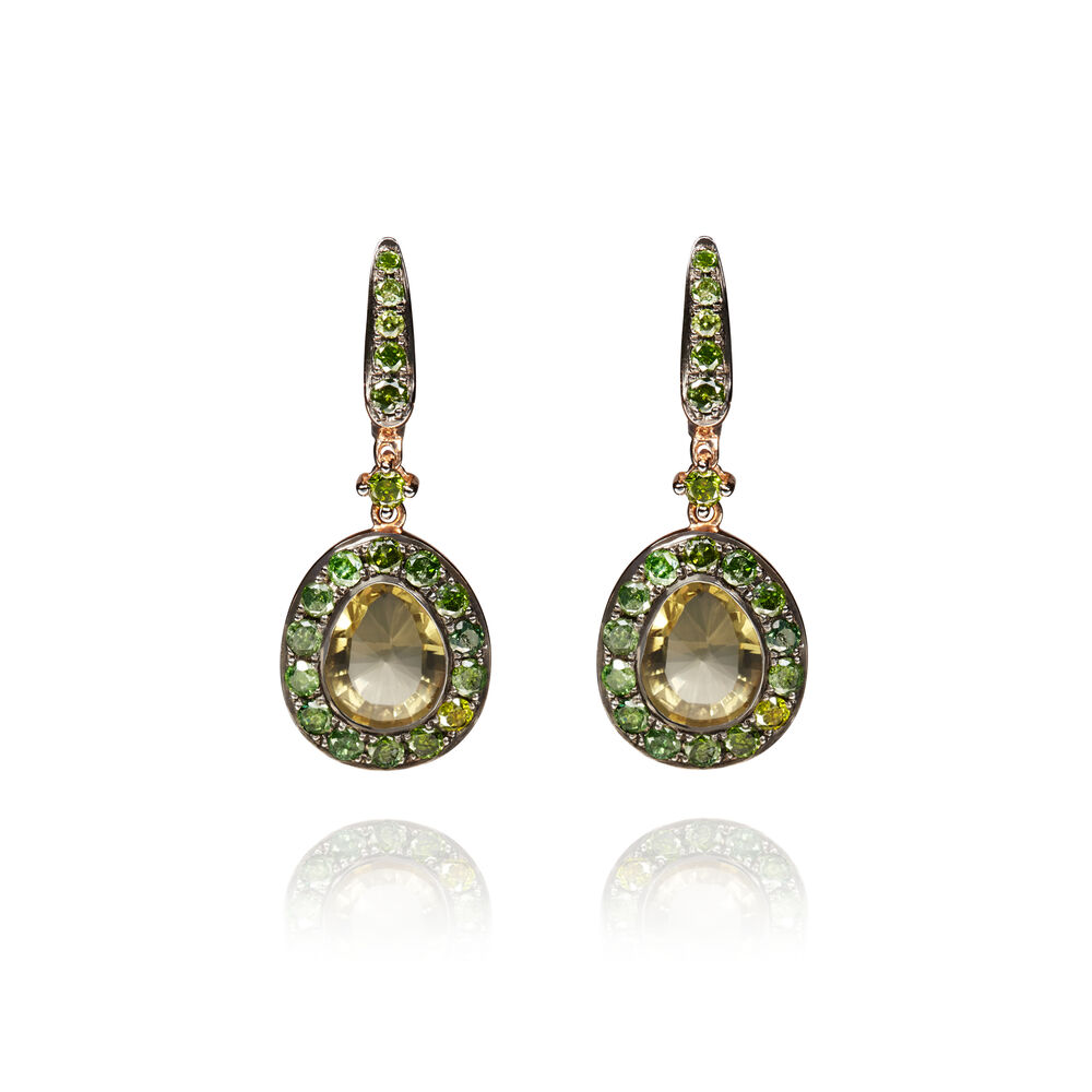 Dusty Diamonds 18ct Rose Gold Olive Quartz Earrings | Annoushka jewelley
